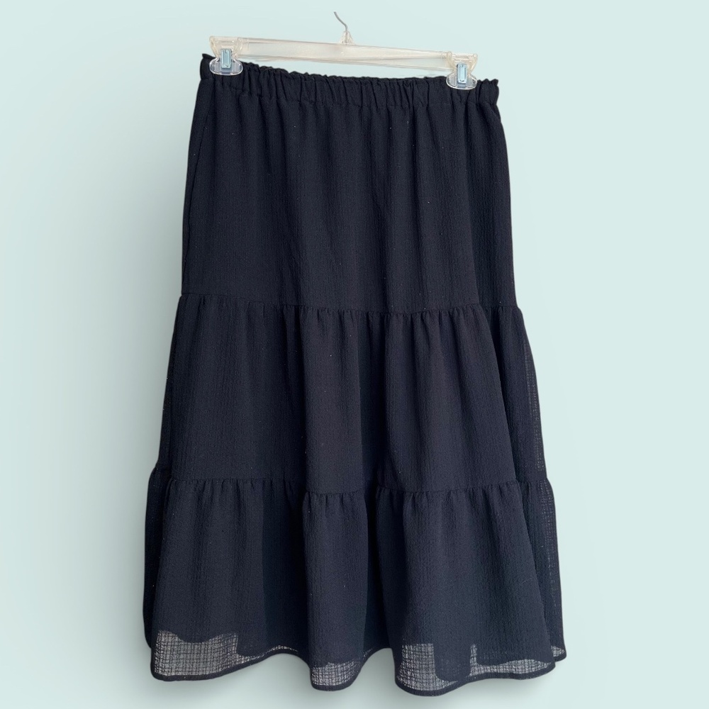 Nanette Lepore Black Tiered Midi Skirt Sz M